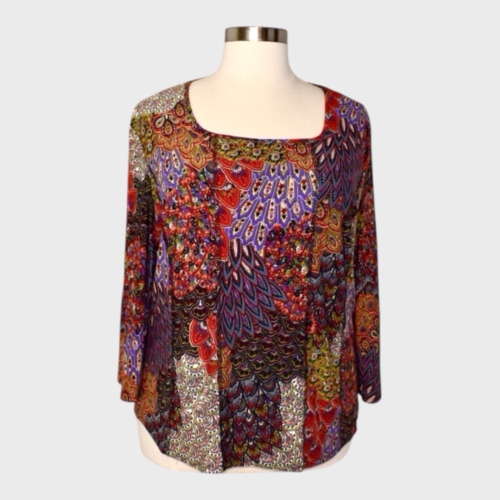 Boho‎ Multicolor Paisley Blouse with Square Neck